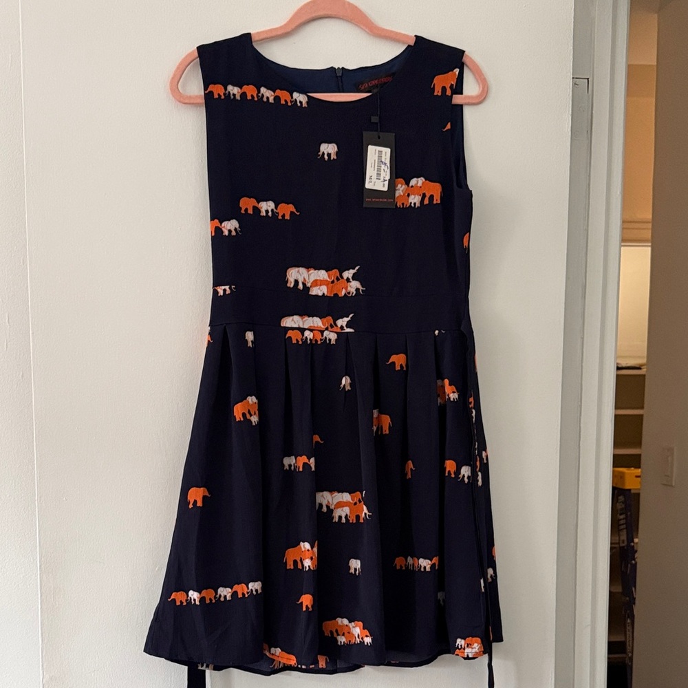 Navy Blue Elephant Print  Lined Mini Dress NWT